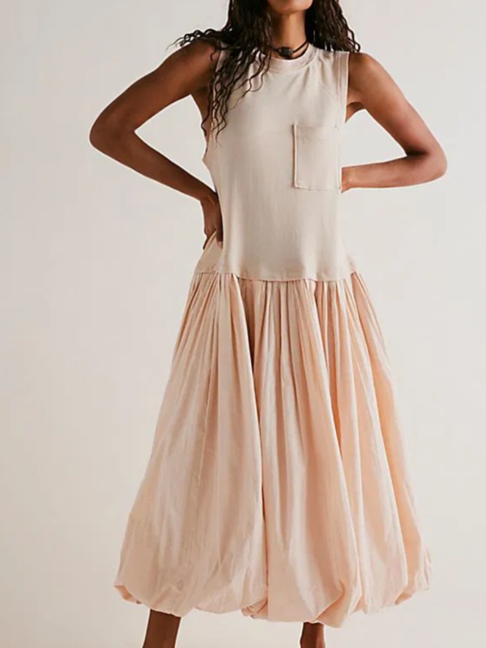 Free People Calla Lilly Tank Bubble-Hem Dress Neutral Size Small